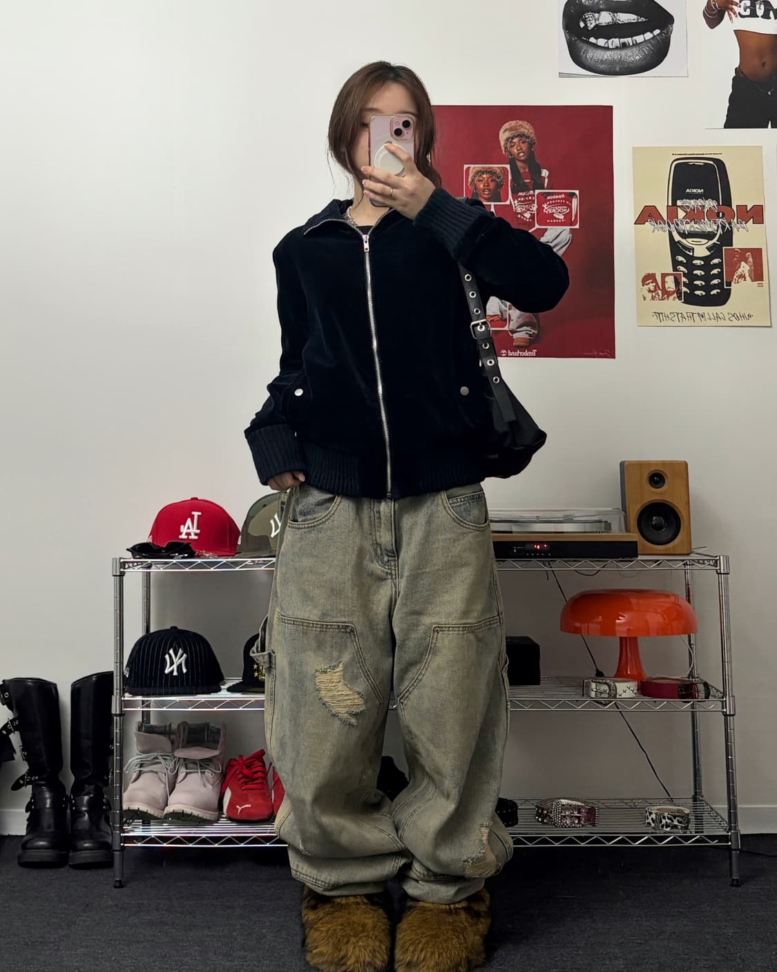 재팬 빈티지 벨벳 트러커 집업 자켓 네이비 상품이미지4