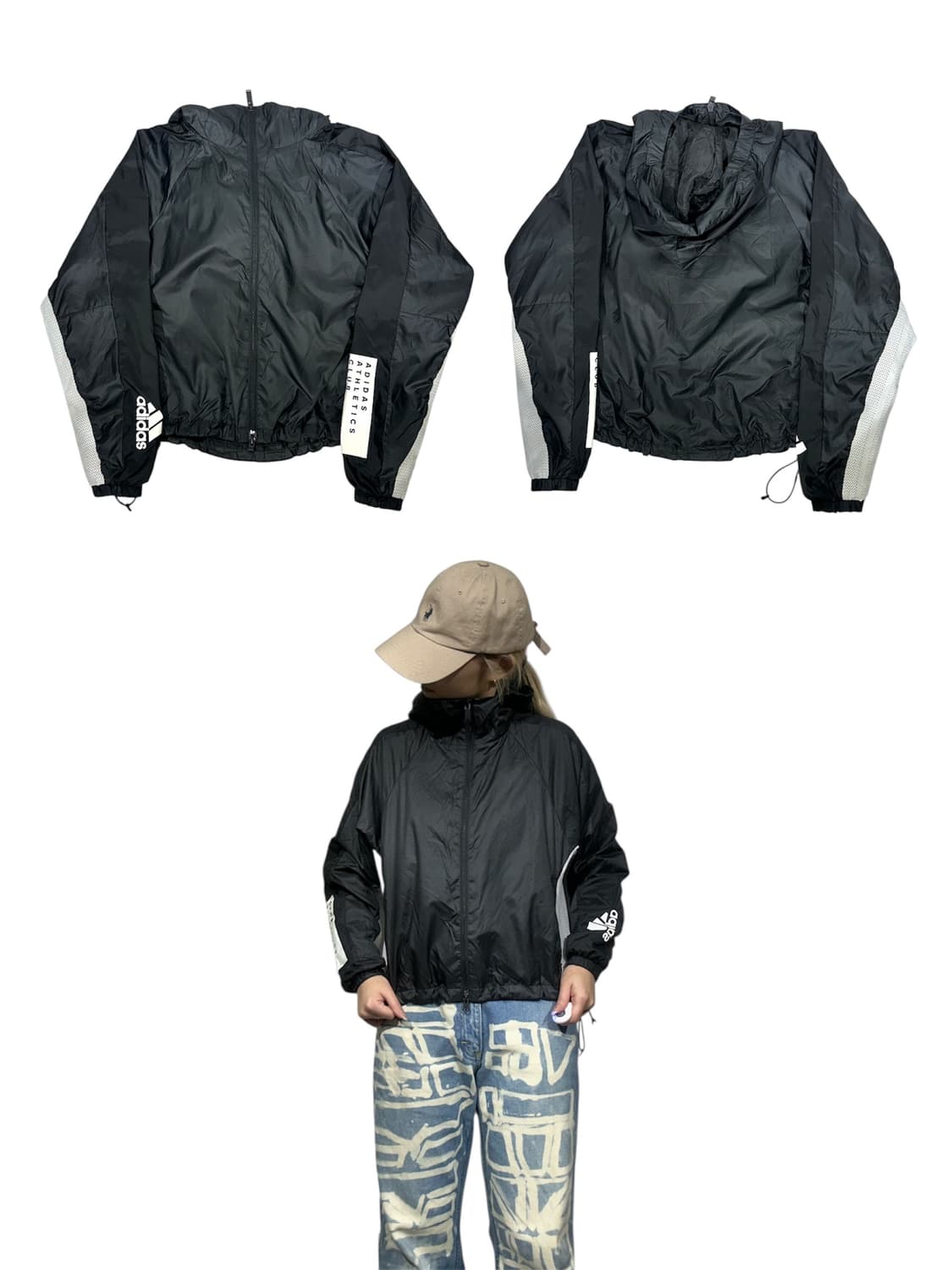 아디다스 블랙 화이트 로고 후드 바람막이 자켓 S 상품이미지1