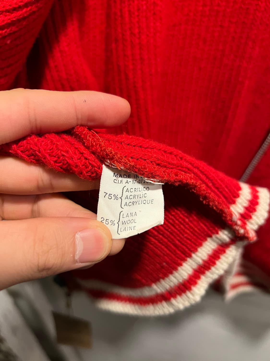[L]6~70's 스페인제 레드 울 집업 가디건 상품이미지7