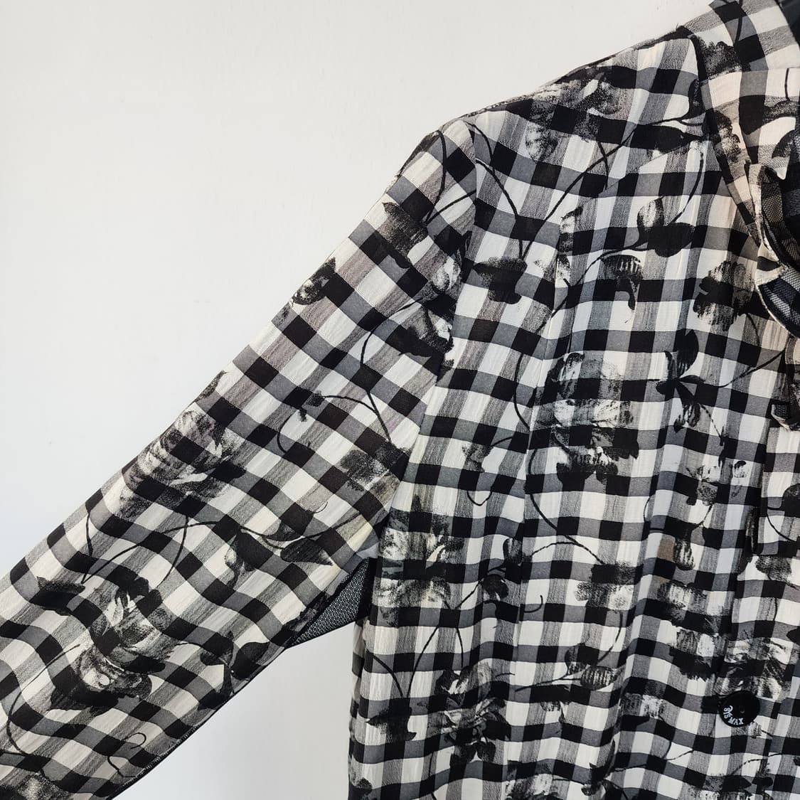 식스막스 체크무늬 블랙 플라워 롱 코트 상품이미지3