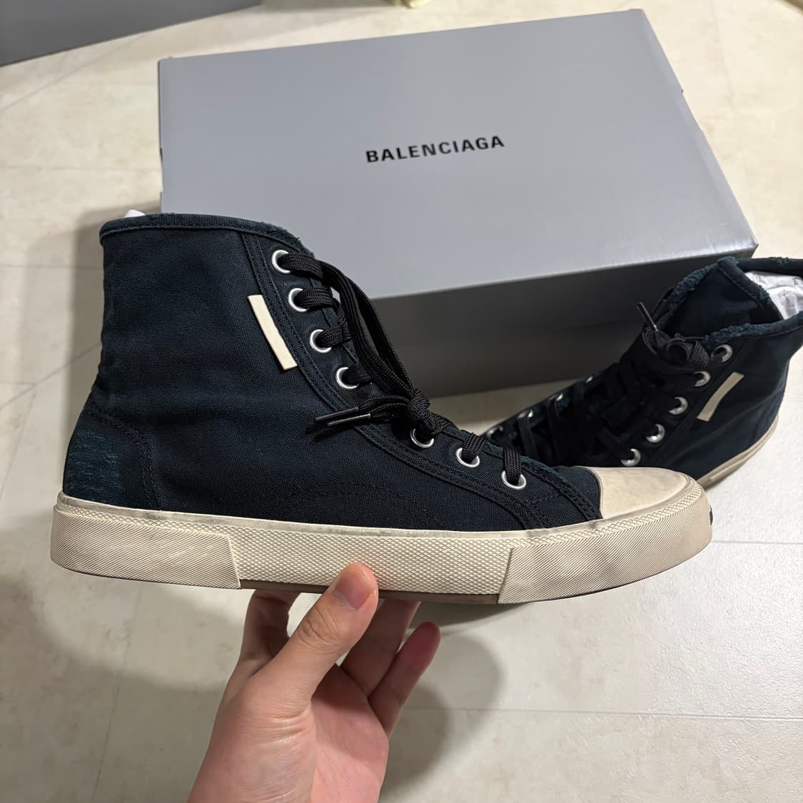새상품(275)발렌시아가 파리 하이탑 빈티지 스니커즈 블랙 상품이미지2