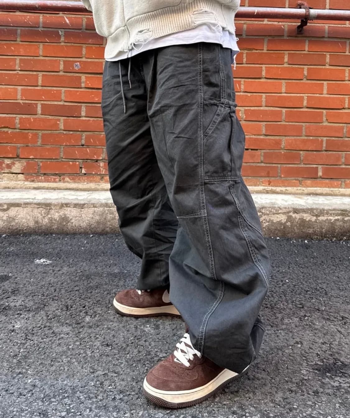 [L]엑스톤즈 카시아 더블 포켓 워싱 코튼 팬츠 차콜 상품이미지5