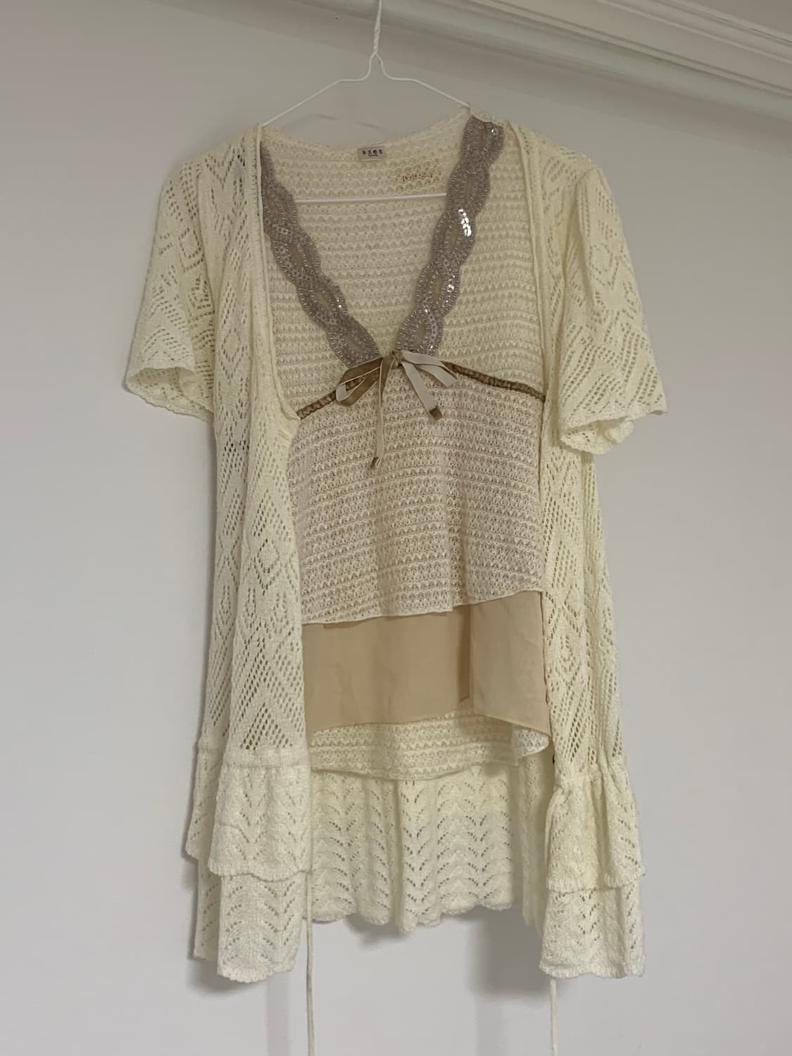 axes 빈티지 히피 페어리 크로쉐 가디건 나시 세트 (하자○ 저렴판매) 상품이미지1