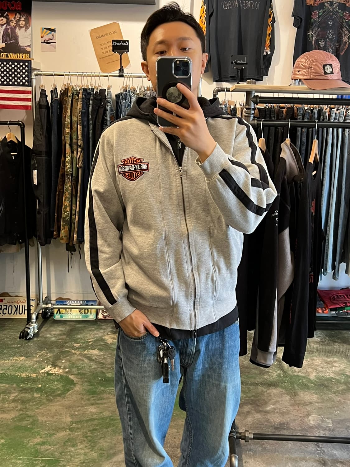 10s [L] 할리데이비슨 후디 레이어드 배색 집업 후드티 상품이미지10