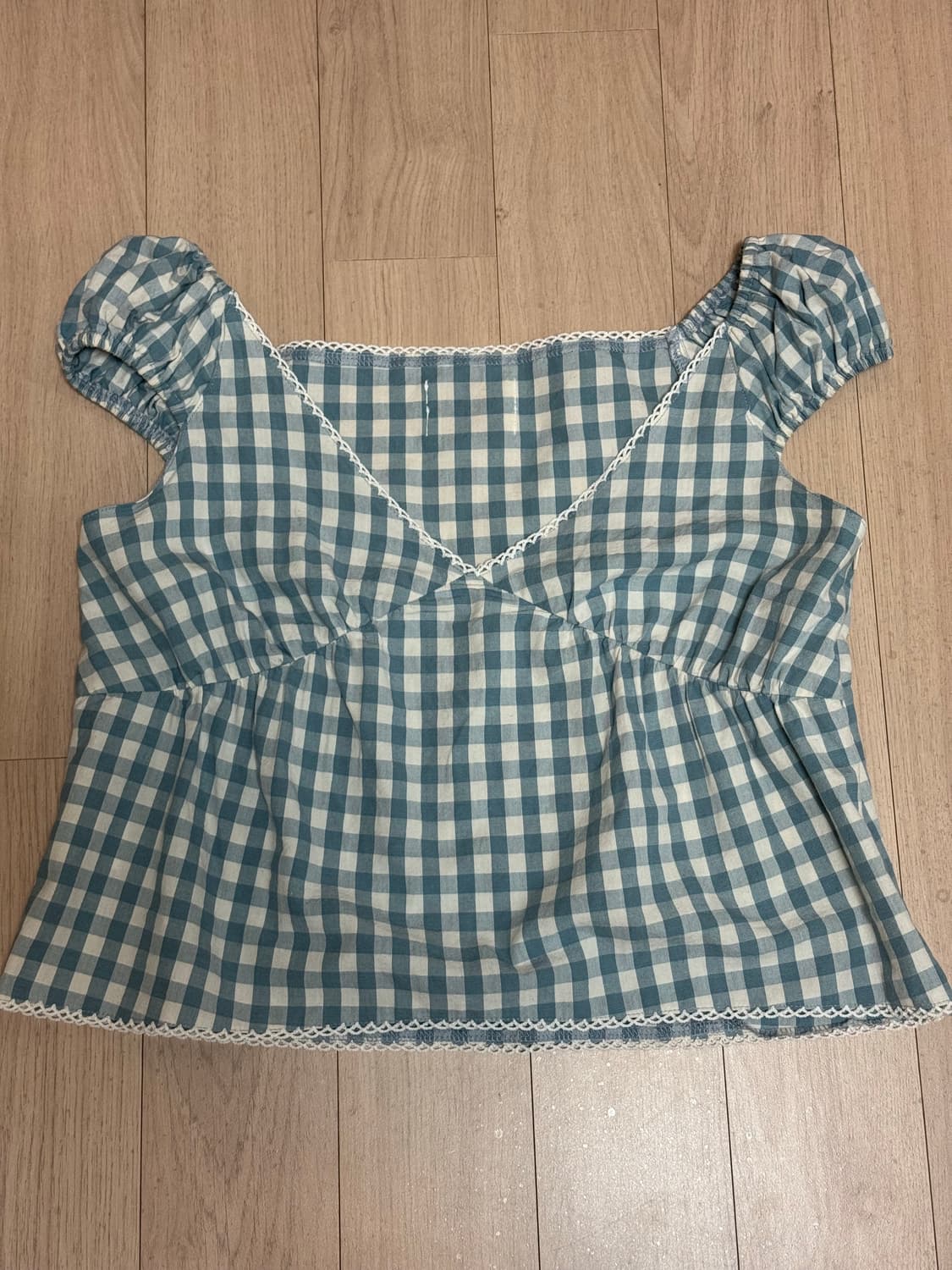 쏘딩키브레드 사라 블루 체크 Sarah Blue check Blouse 상품이미지3