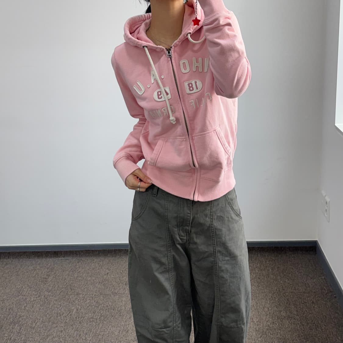 Who A U 후아유 스펠아웃 로고 라이트 핑크 후드집업 상품이미지2