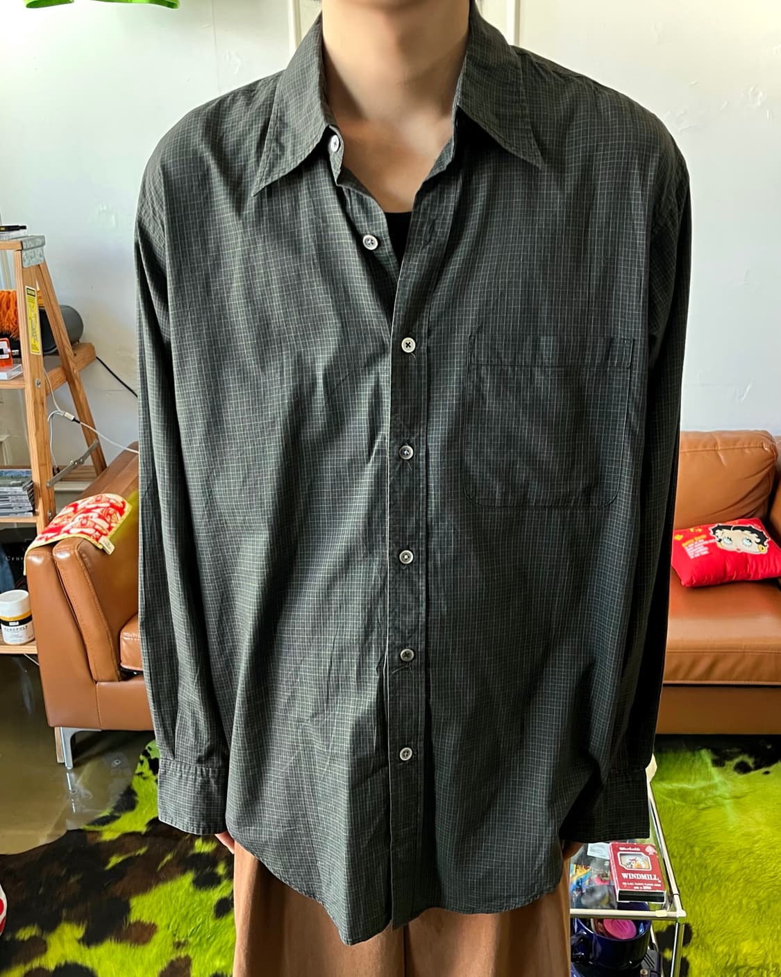 90s Old BEAMS Archive Green Check Shirt 상품이미지2
