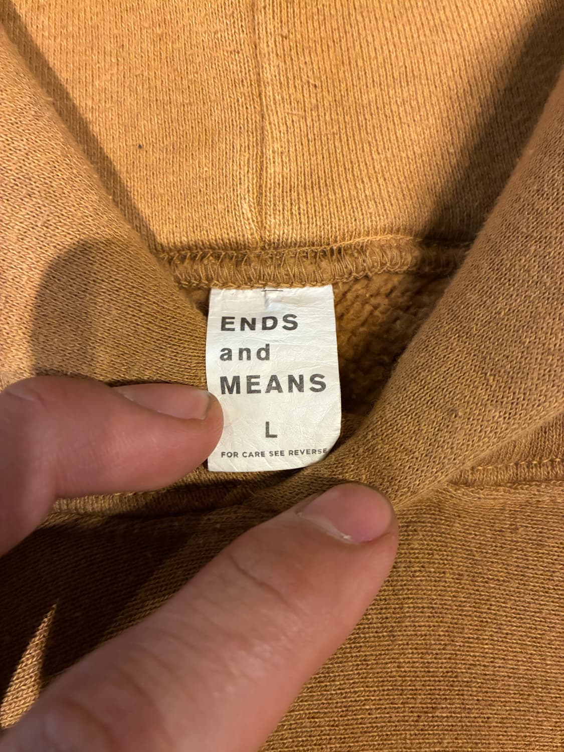 L) 엔즈앤드민즈 머스타드 브라운 리버스위브 후드티 상품이미지3