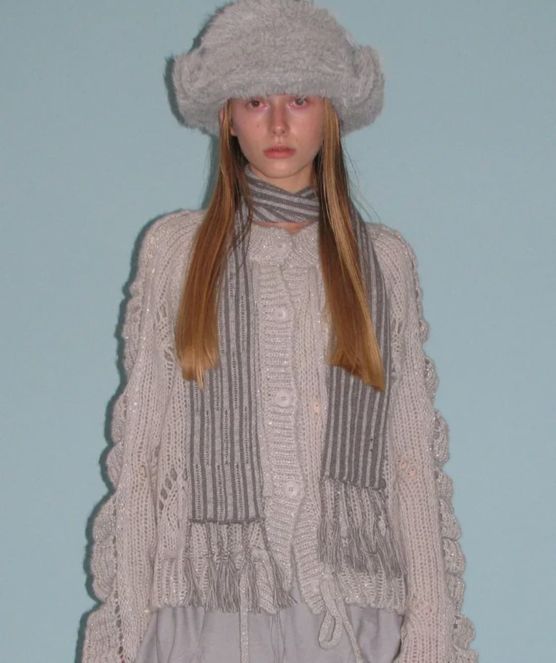 (새상품) 타입서비스 글리터 니트 가디건+머플러 세트 상품이미지1