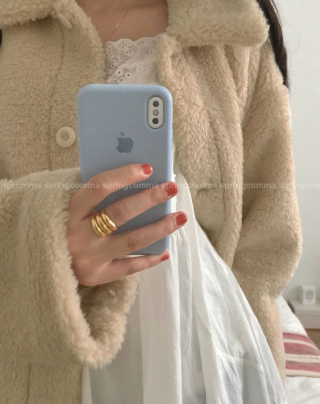 스프링콤마 크리미 덤블 하프 무스탕 코트 상품이미지6