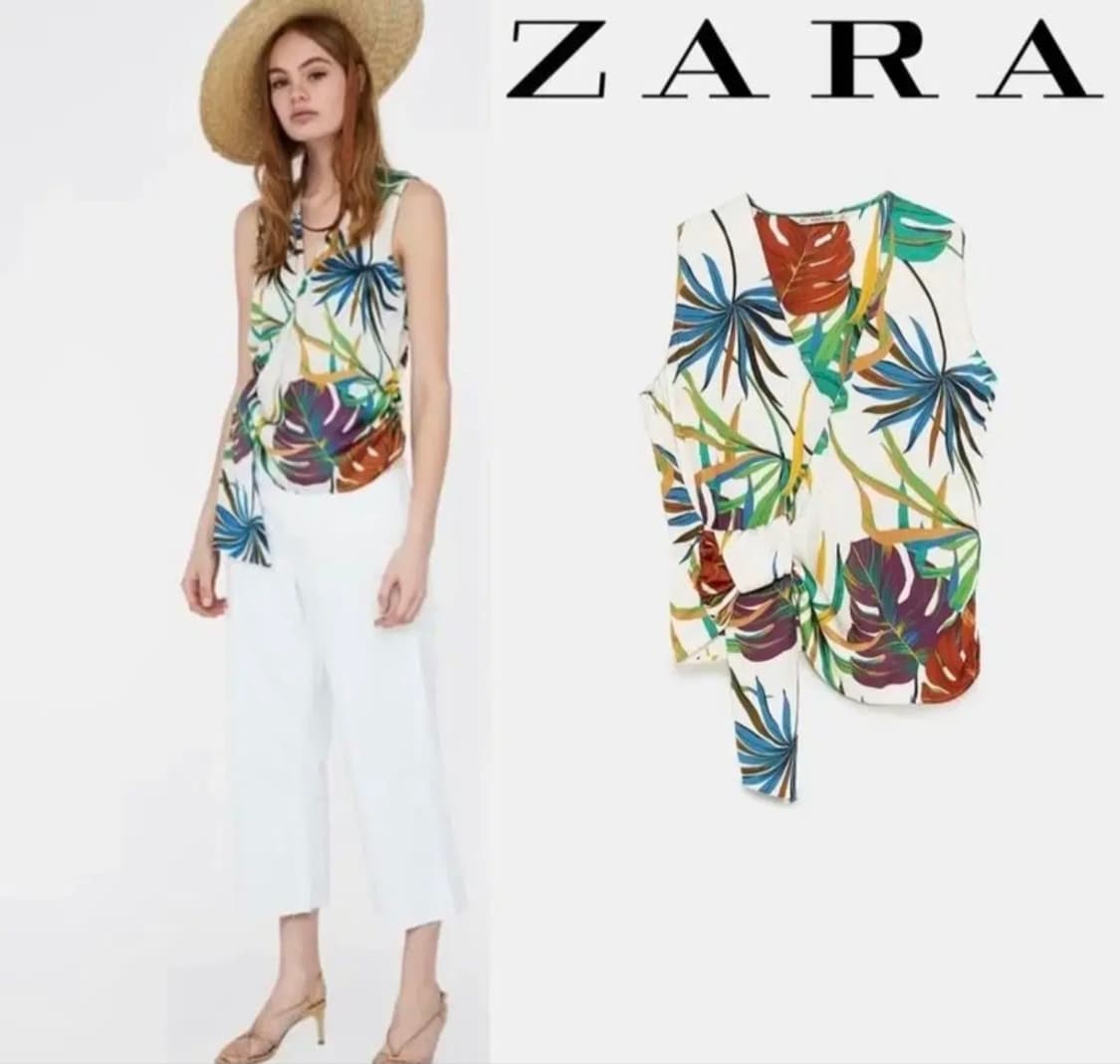 자라(ZARA) 트로피컬 나뭇잎 패턴 랩 블라우스 (XS) 상품이미지2