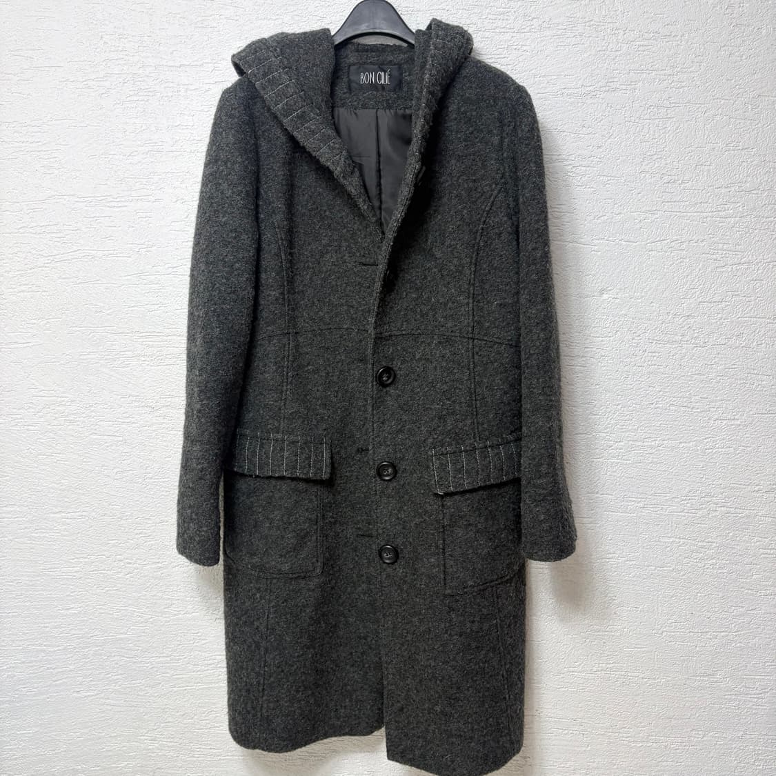 그레이 후드 단추코트 상품이미지5