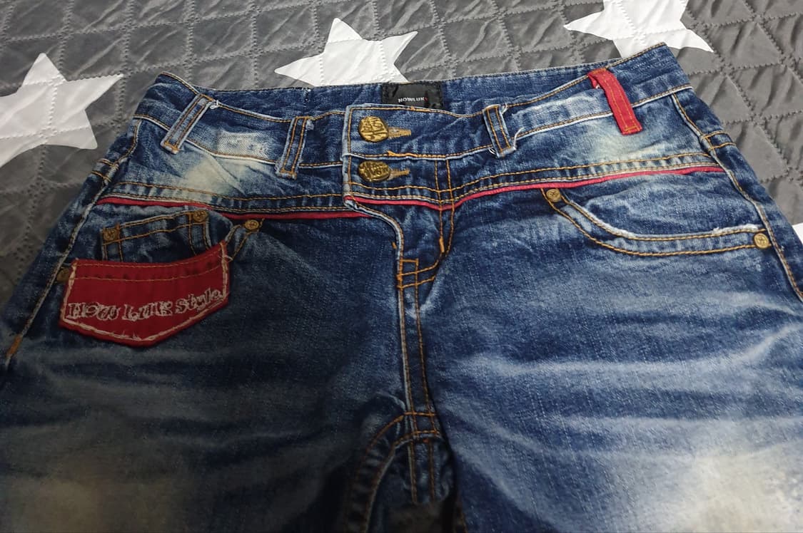 HOWLUK 로우라이즈 Y2K 슬림핏 투버튼 빈티지워싱 데님팬츠 (M) 상품이미지2