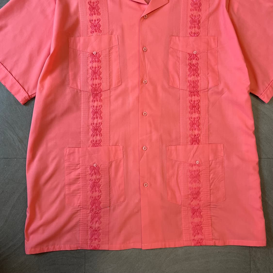 빈티지 구아야베라 딥 핑크 반팔 쿠바 셔츠 상품이미지4