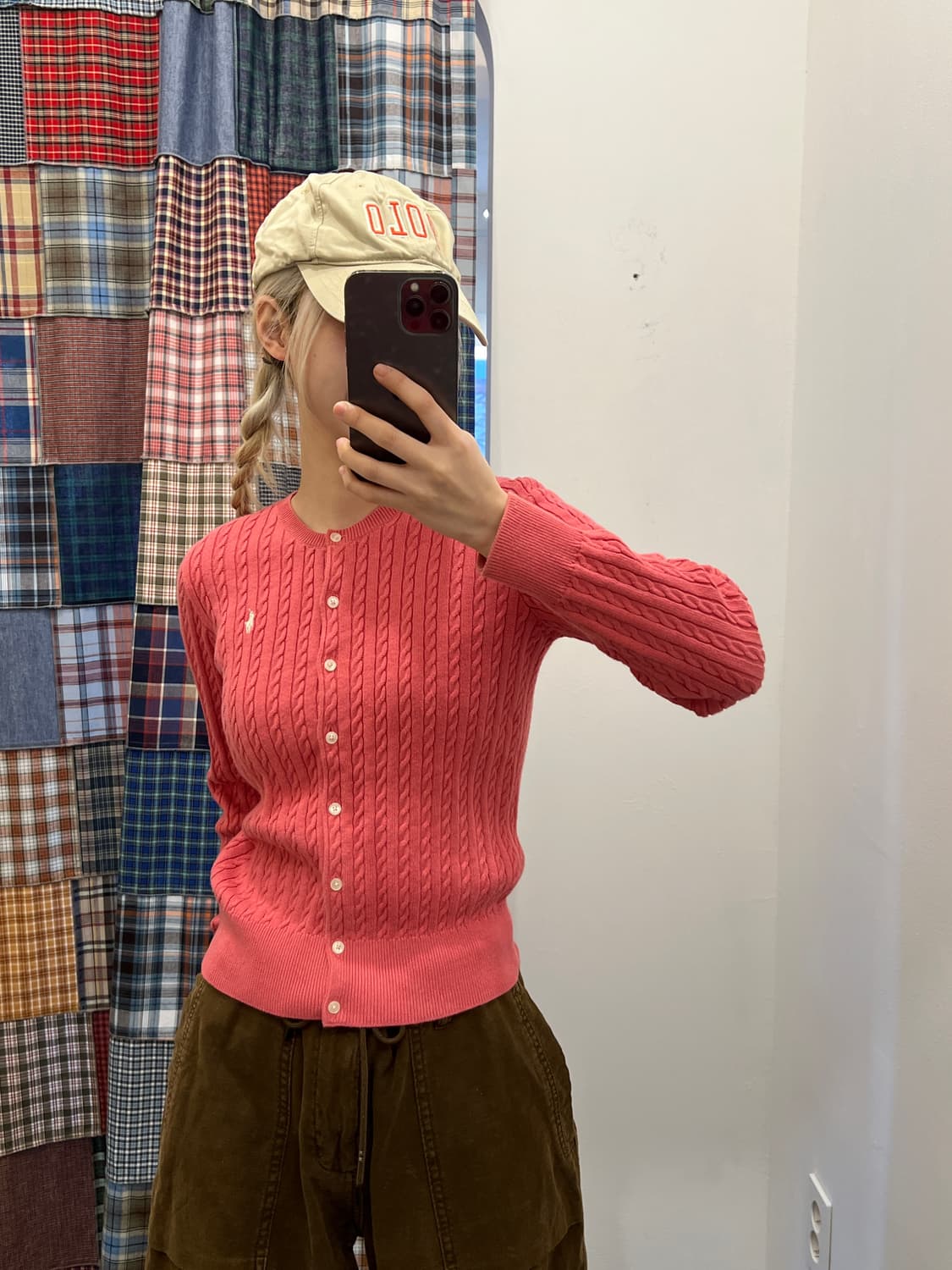 폴로 다홍 꽈배기 니트 카디건 상품이미지3