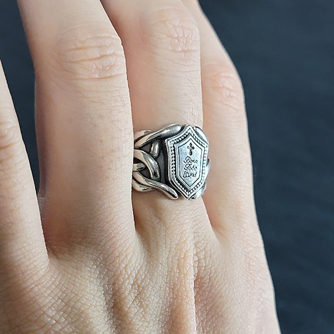 Fide 실버 남자 엔틱 빈티지 선물 보호 운명 방패 반지 상품이미지6