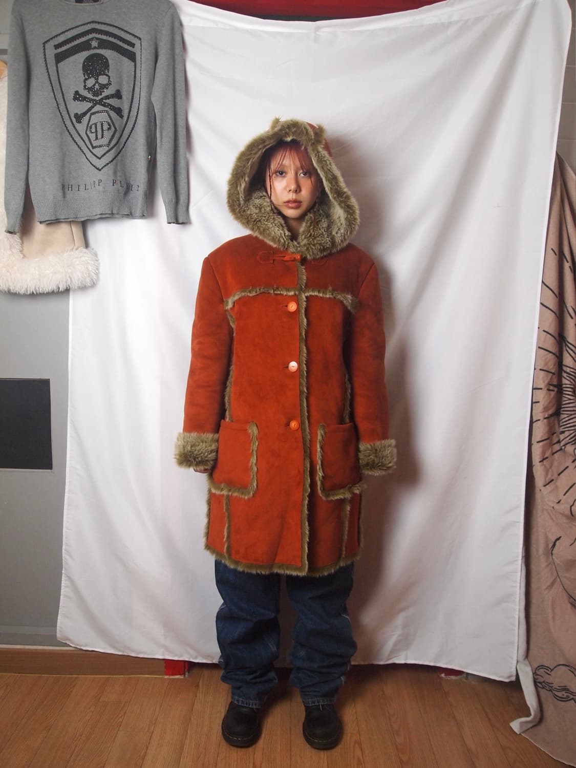 빈티지 스웨이드 퍼 트리밍 후드 자켓 상품이미지1