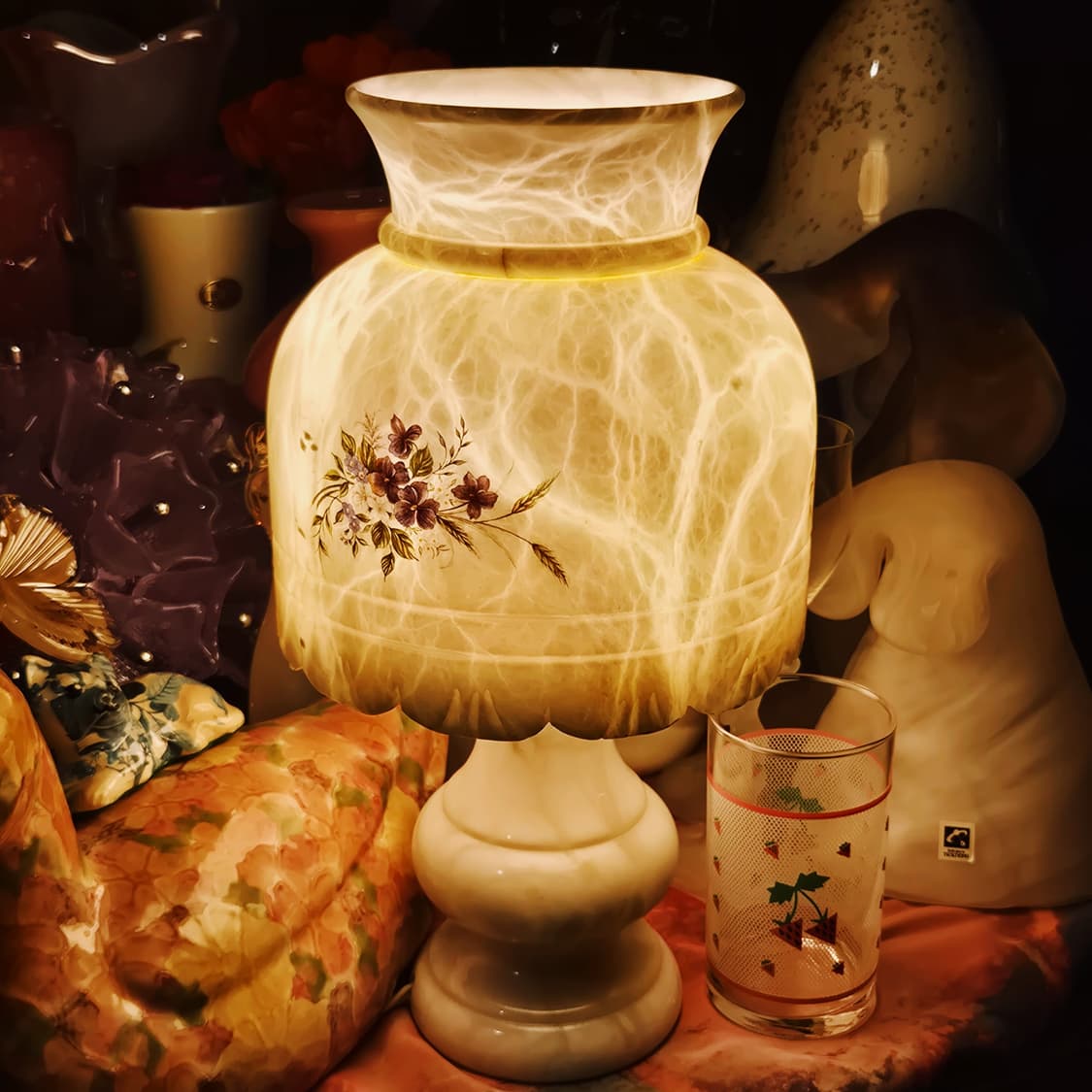 70s 스페인 알라바스타 플로랄 레이스 스탠드 램프 상품이미지5