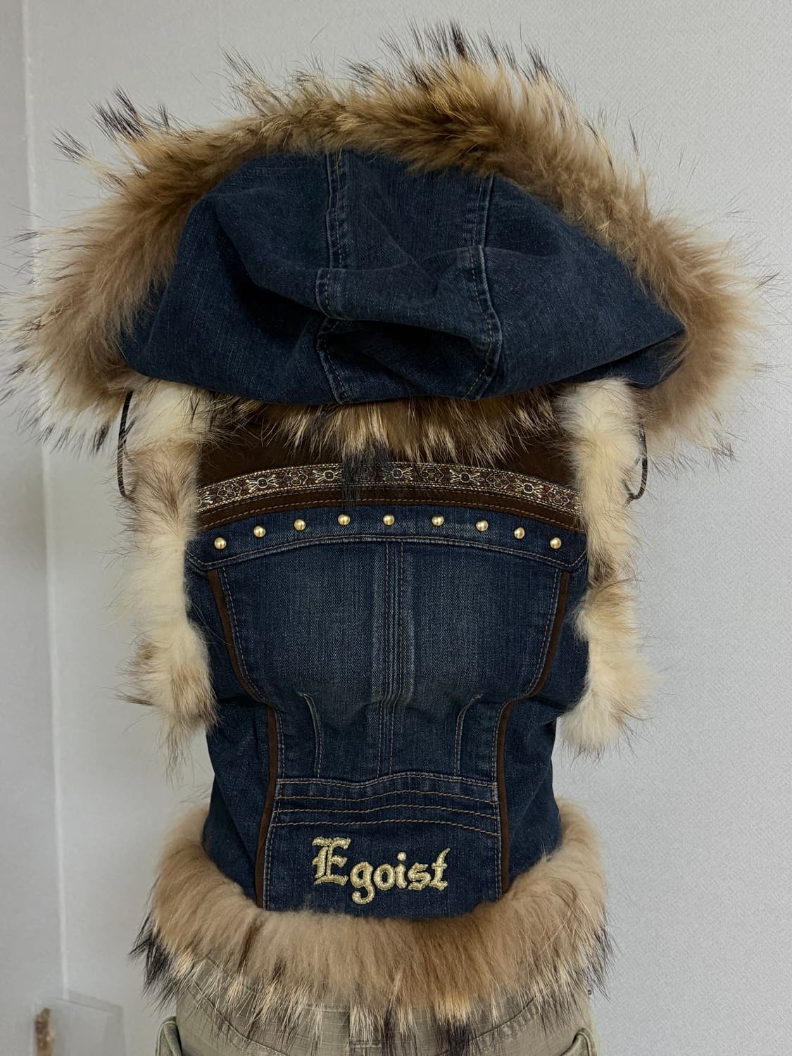 빈티지 Egoist 퍼 후드 데님 베스트 y2k 상품이미지3