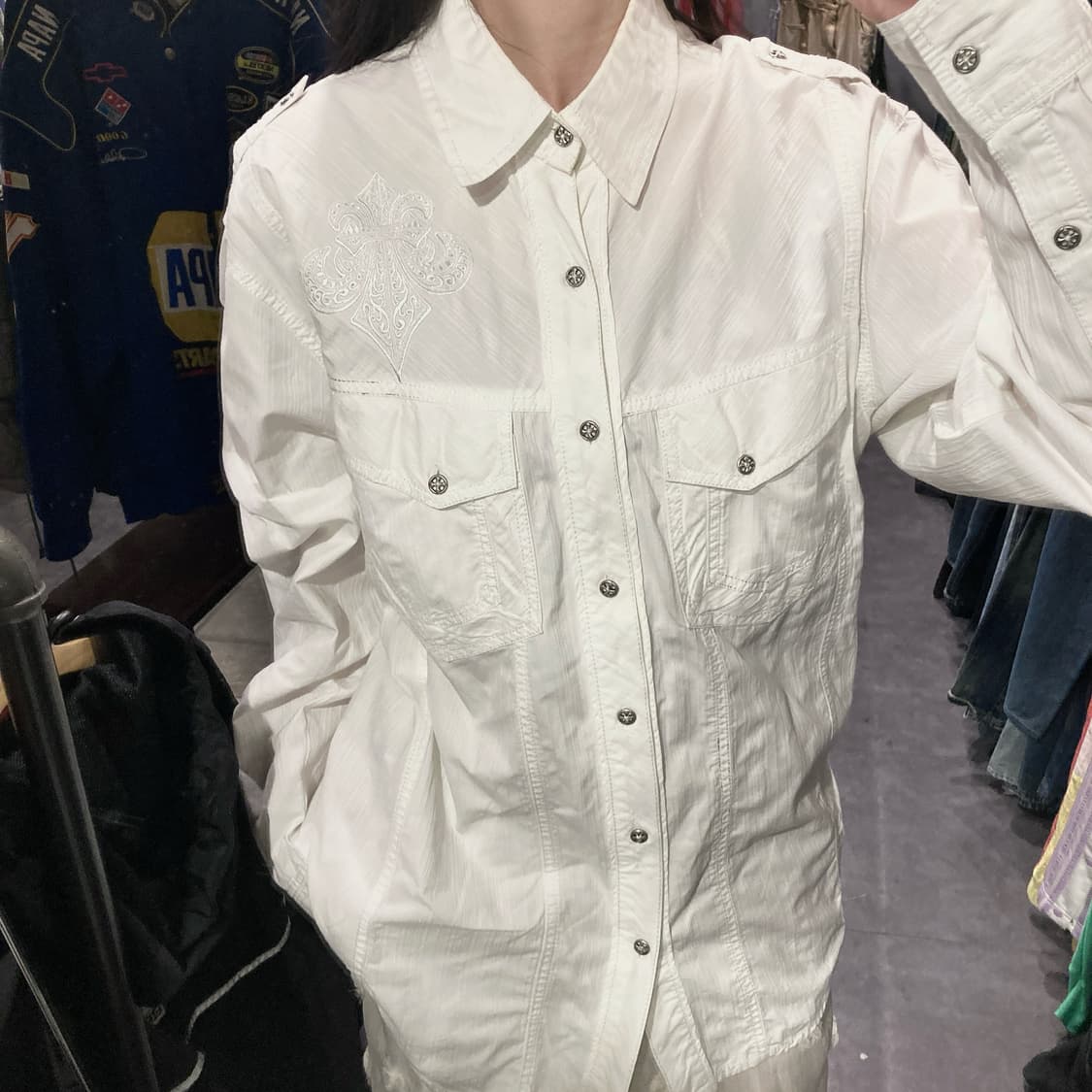 [IM] vtg 화이트 자수 웨스턴 셔츠 상품이미지3