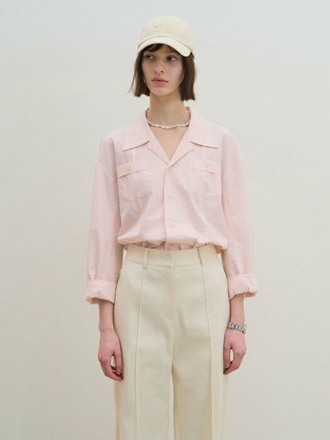 그로브 그로브스토어 유니 절개 카라 피치핑크 셔츠 블라우스 F 상품이미지2