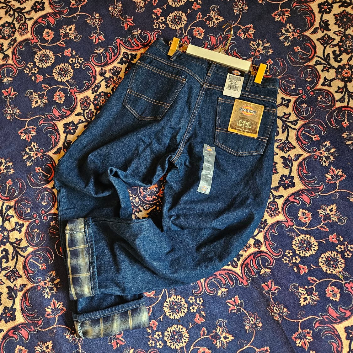 (새상품)디키즈(Dickies) 워크웨어 릴렉시드 체크 배색 데님팬츠 상품이미지1