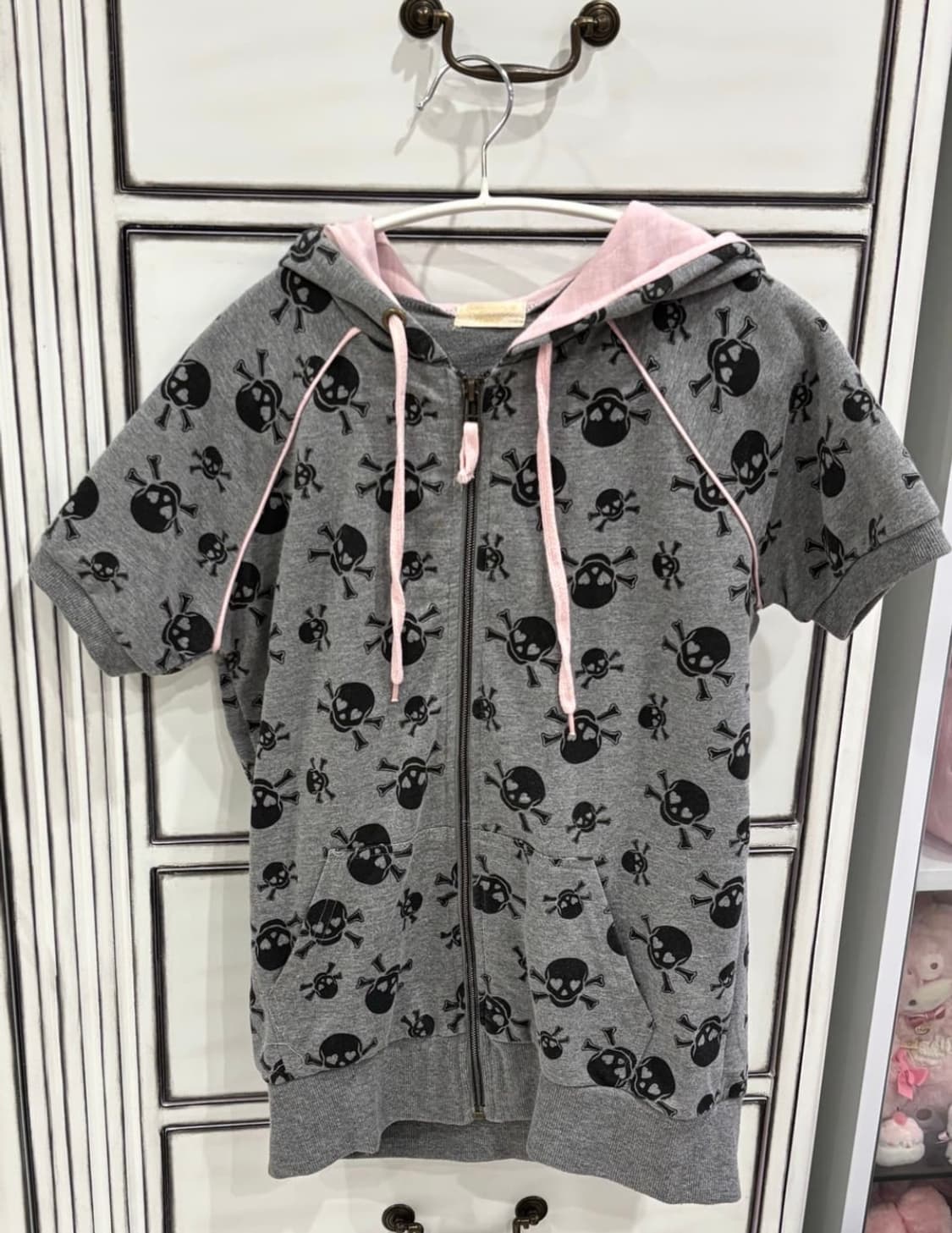 펑크 키치 하트 해골 반팔 후드집업 상품이미지1