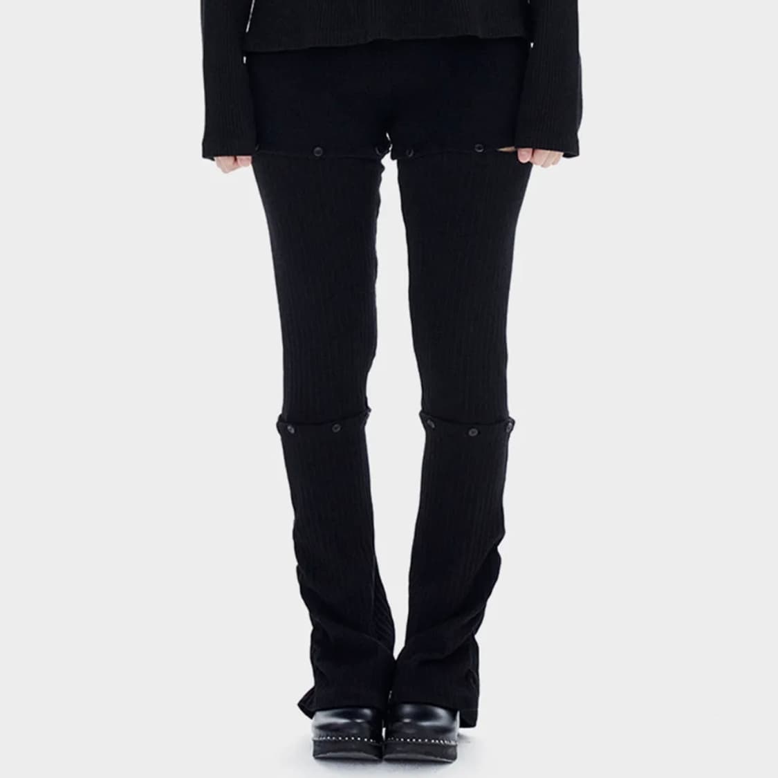 할로미늄 쓰리 파츠 개더 레깅스 블랙 상품이미지1