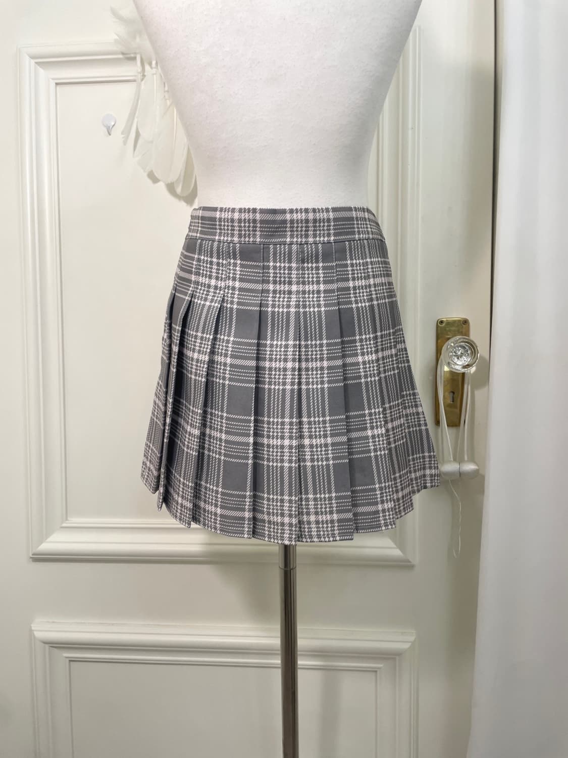 gray pink check pleats mini skirt 상품이미지4