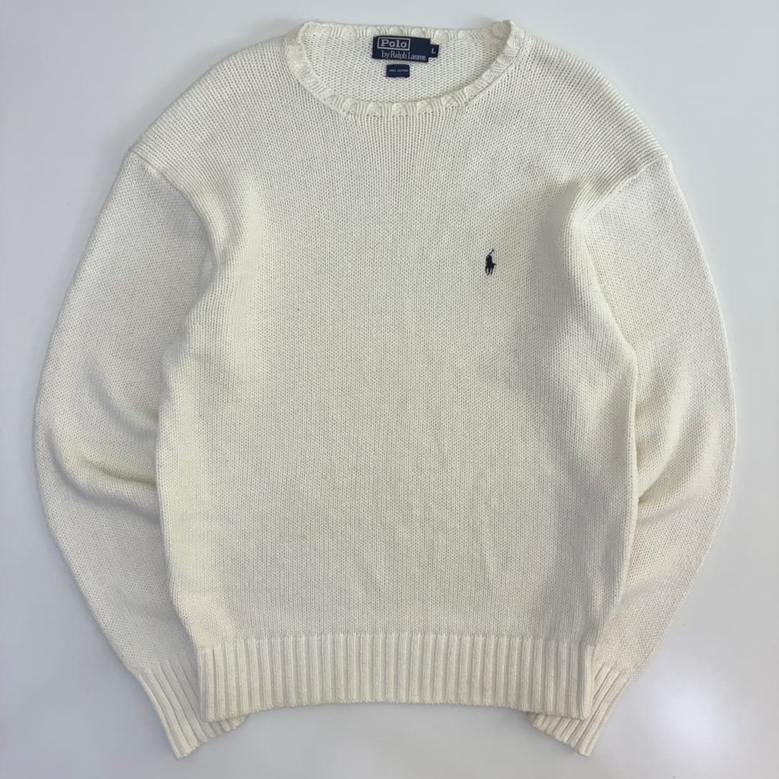 Polo 폴로 랄프로렌 90‘s 화이트 코튼라운드 니트 상품이미지1