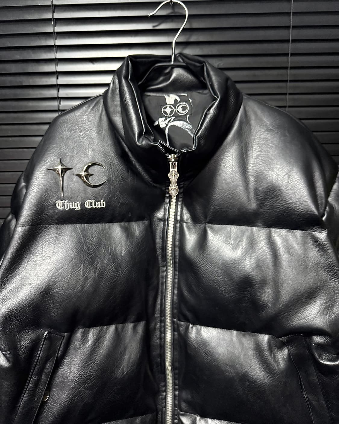 떠그클럽 가죽 레더 퍼퍼 자켓 크롭 패딩 블랙 2 사이즈 100 펑크 상품이미지3
