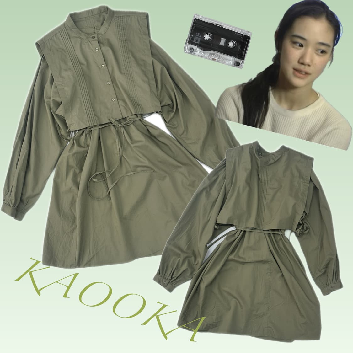 🍃하구미의 카키 레이어드 원피스🍃 베스트 그런지 히피 에스닉 상품이미지1