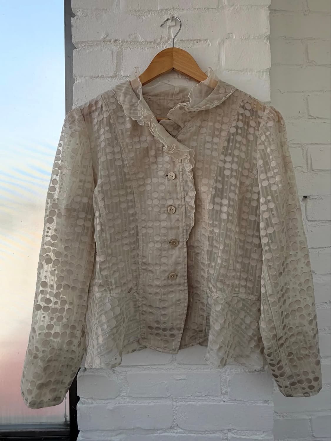 #3 Sheer Polka-Dot Ruffle Blouse 상품이미지1