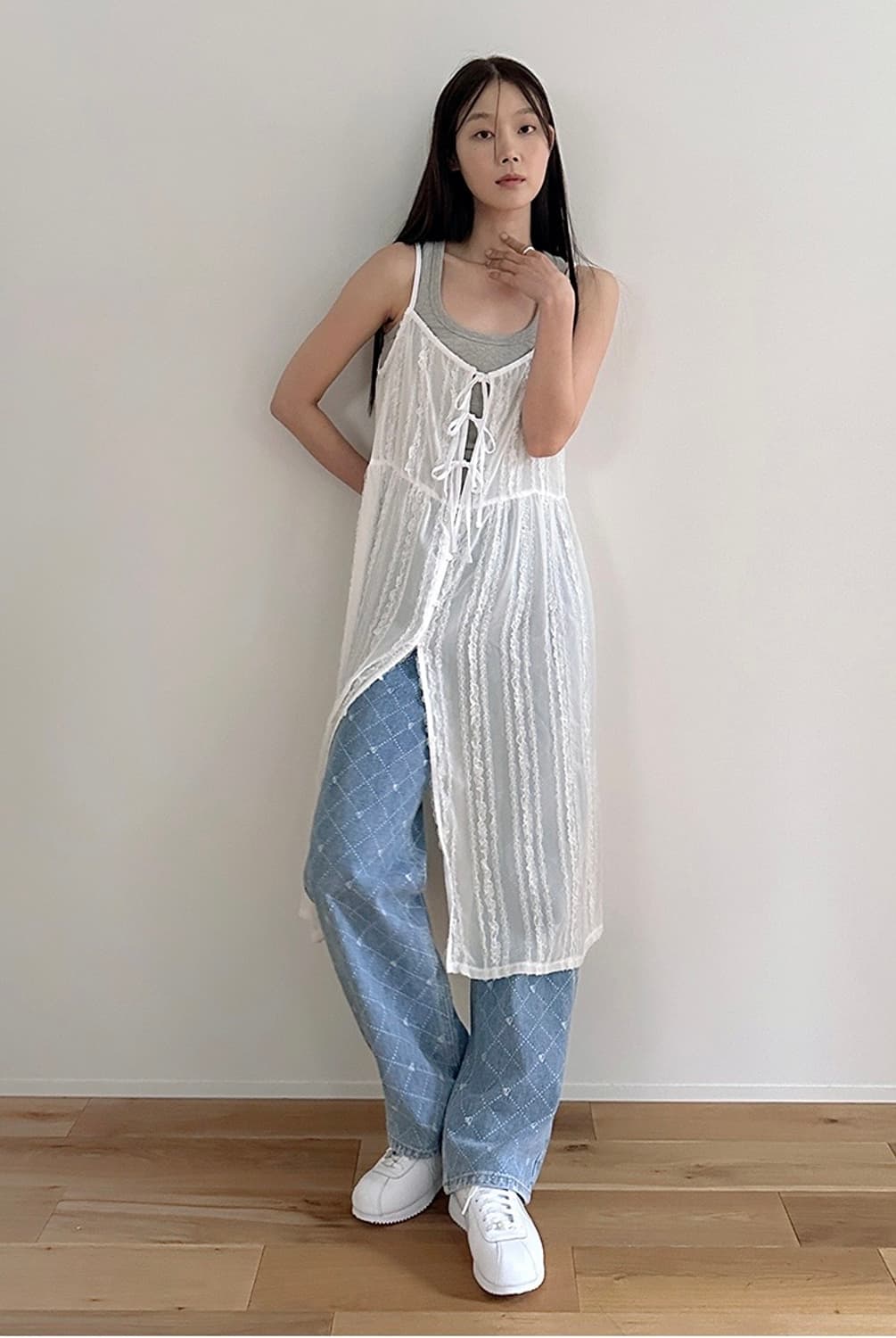 마가린핑거스 레이스 으릴 시스루 레이어드 슬립 롱 원피스 F 상품이미지2
