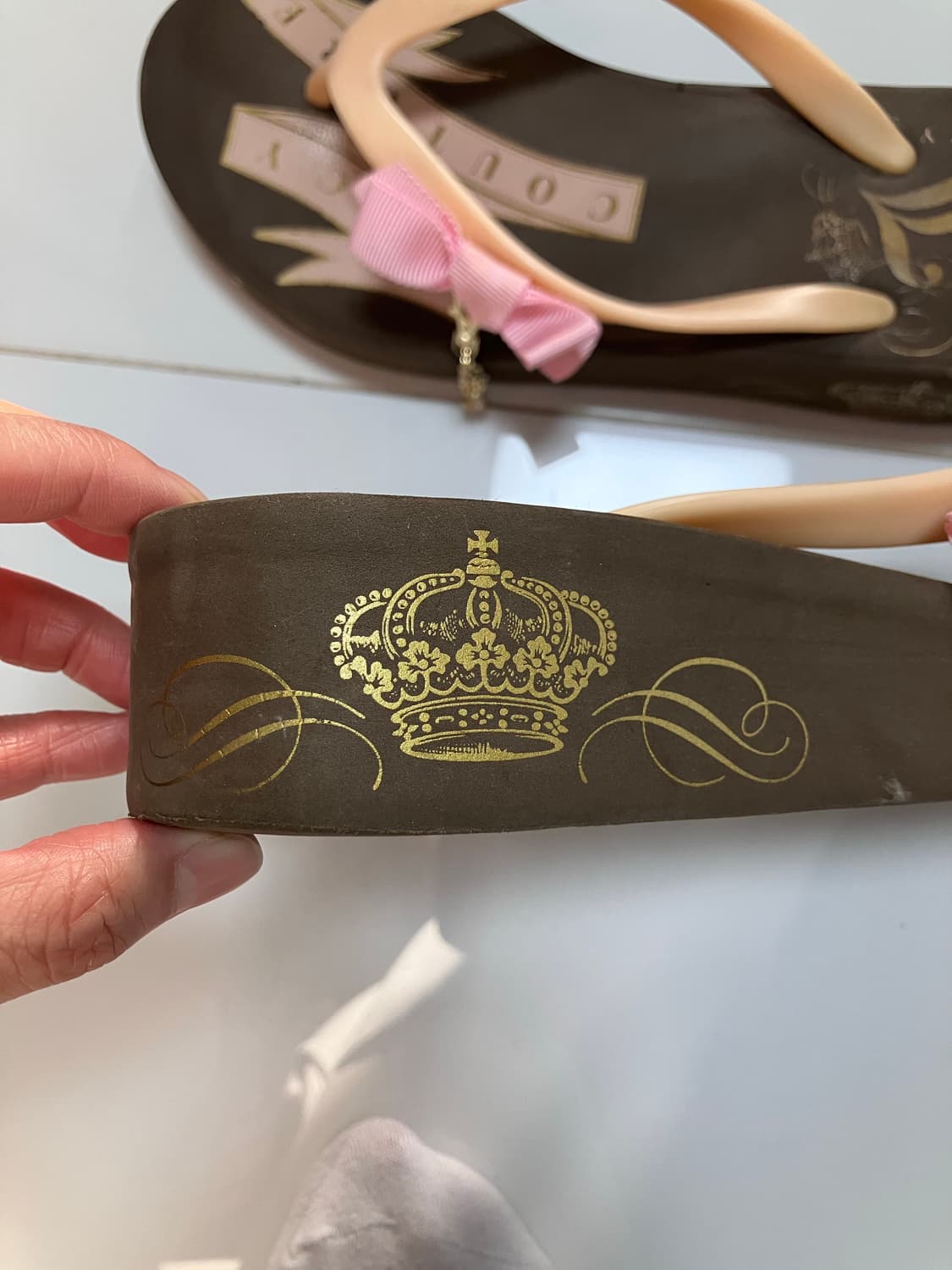 레어템 쥬시 꾸뛰르 Y2K 웨지힐 통굽 샌들 쪼리 브라운 핑크 6 상품이미지4