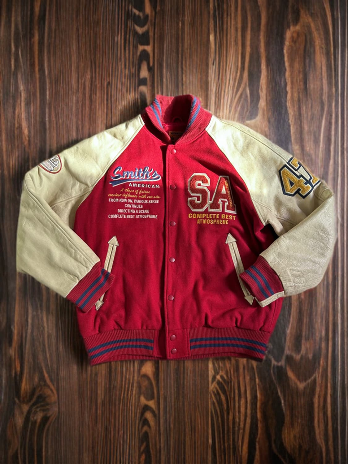 Smith American 빈티지 레더암 울 바시티 자켓 상품이미지1