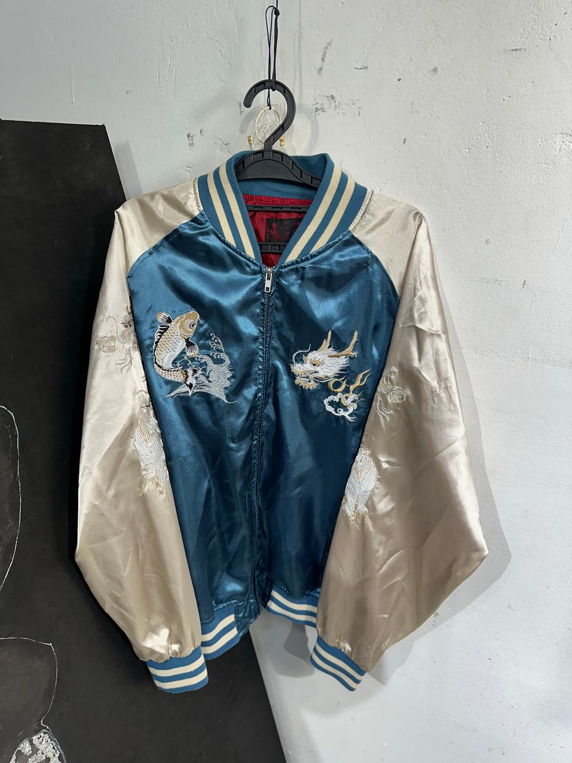 Jpn 일본빈티지 오리엔탈 네이비 민트 용 스카잔 자켓 상품이미지7