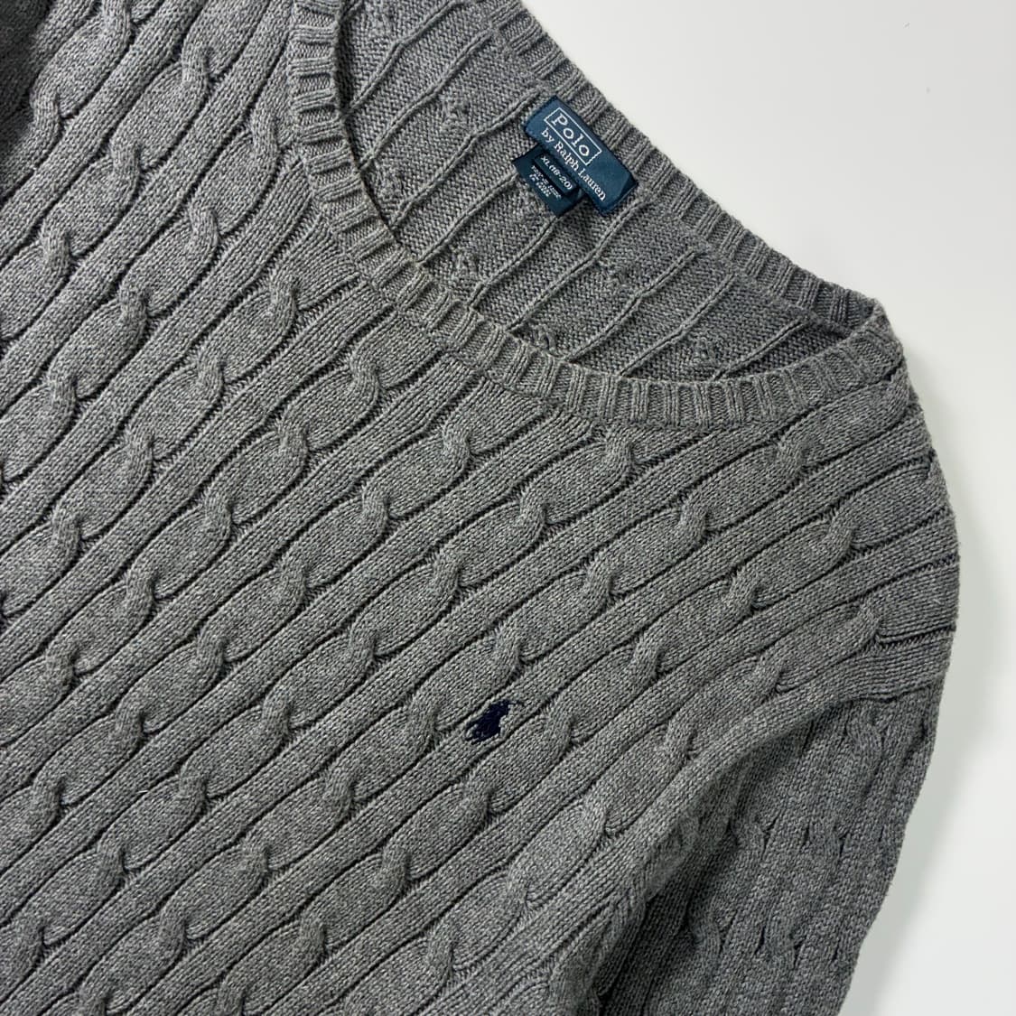 Polo  폴로 랄프로렌 자수 코튼 그레이 꽈배기 니트   상품이미지3