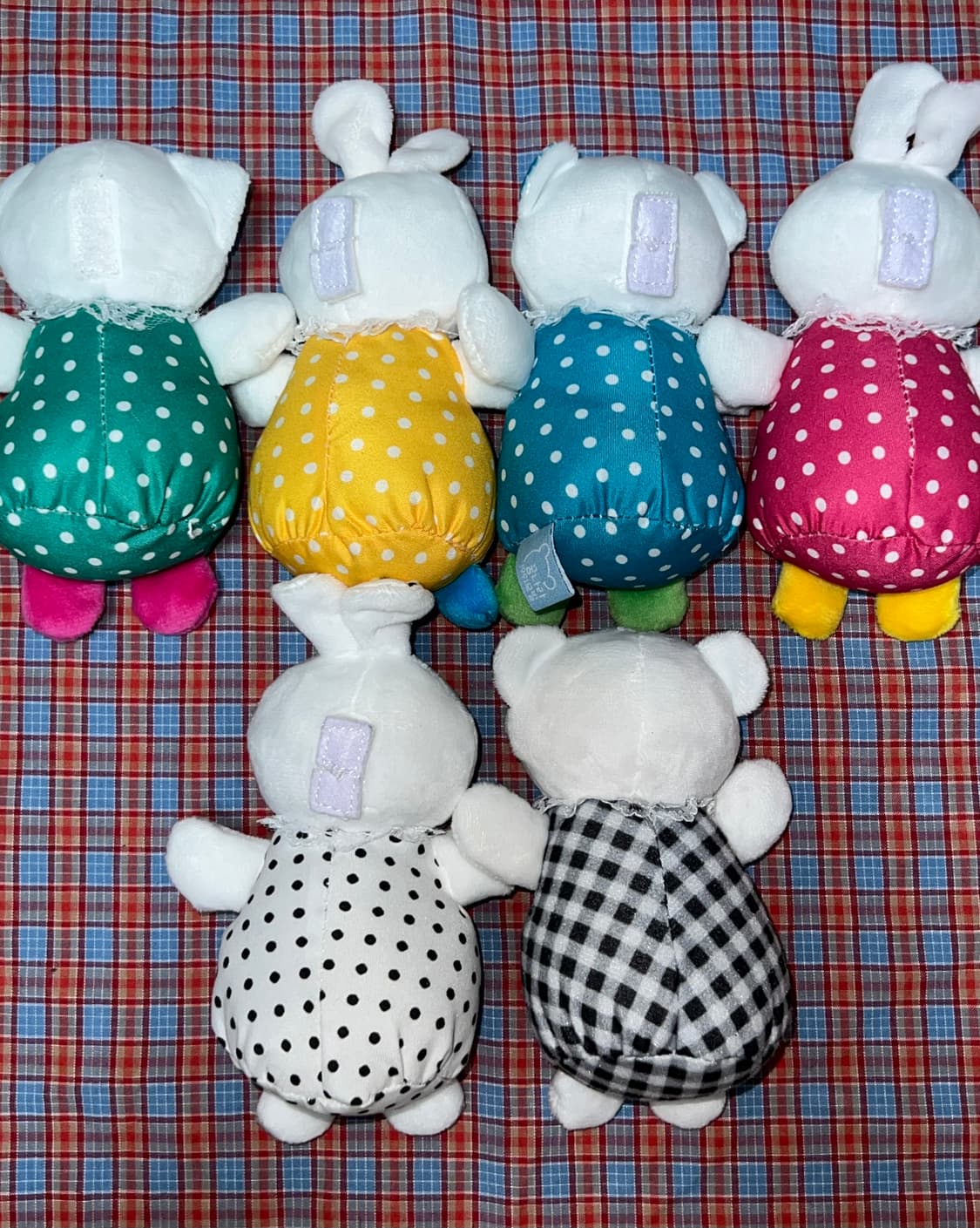 키치 도트 체크 곰돌이 토끼 봉제인형 키링 상품이미지2