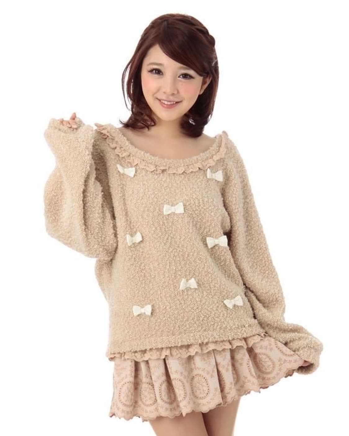 리즈리사 달천깔 라떼갸루 히메 로맨틱 로걀 백리본 뽀글이 니트 핀터 희귀 상품이미지9