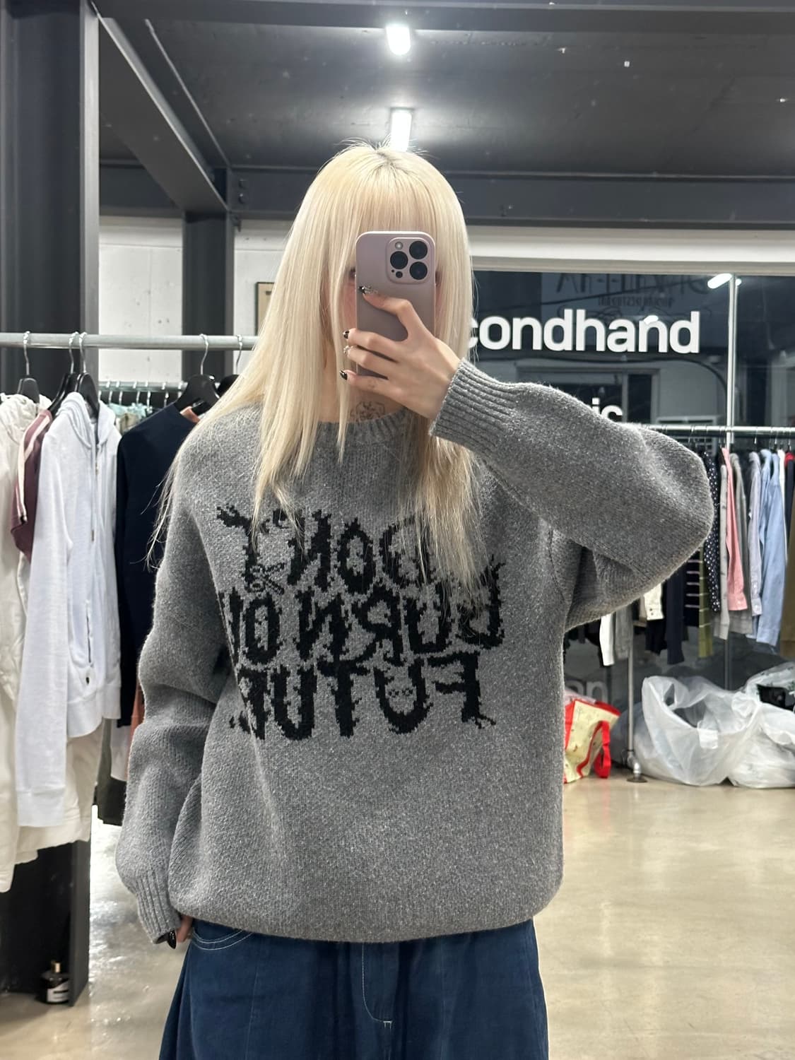 아조바이아조 그레이 DBOF 레터링 울 니트 상품이미지3