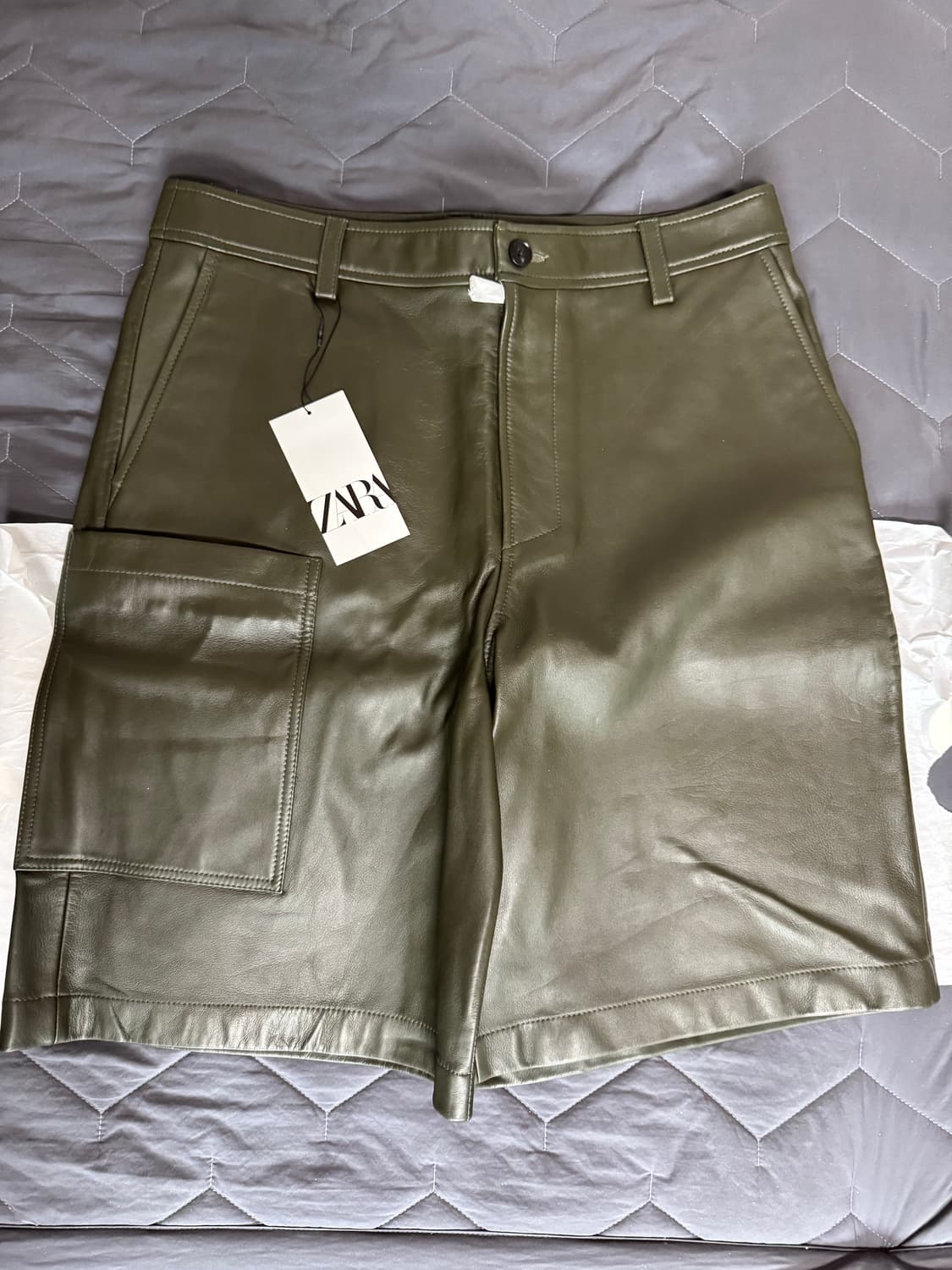자라 포켓 레더 카고 버뮤다 팬츠 가죽 바지 L 새상품 상품이미지3