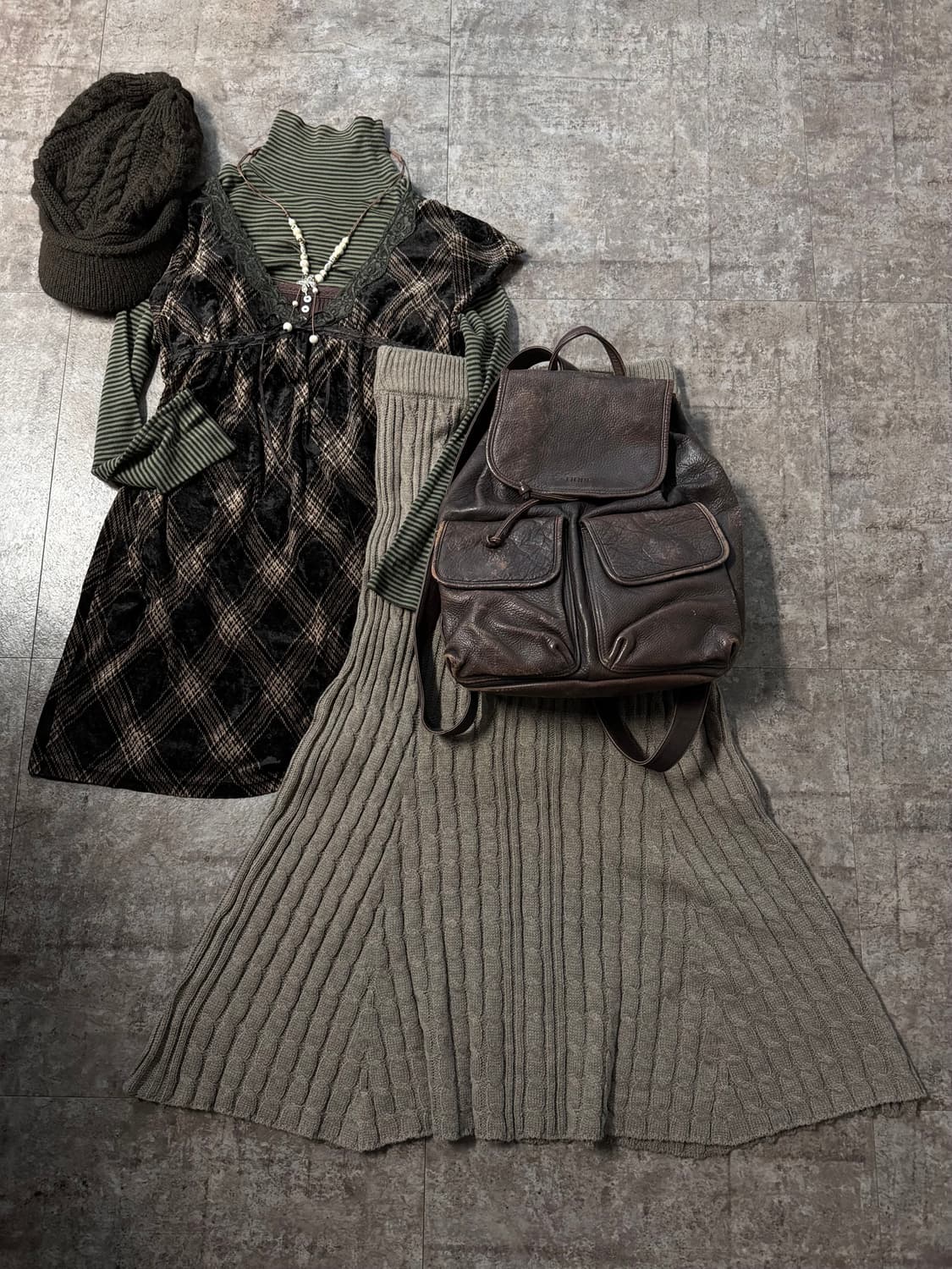 케이블 니트 패턴 롱 스커트 상품이미지5