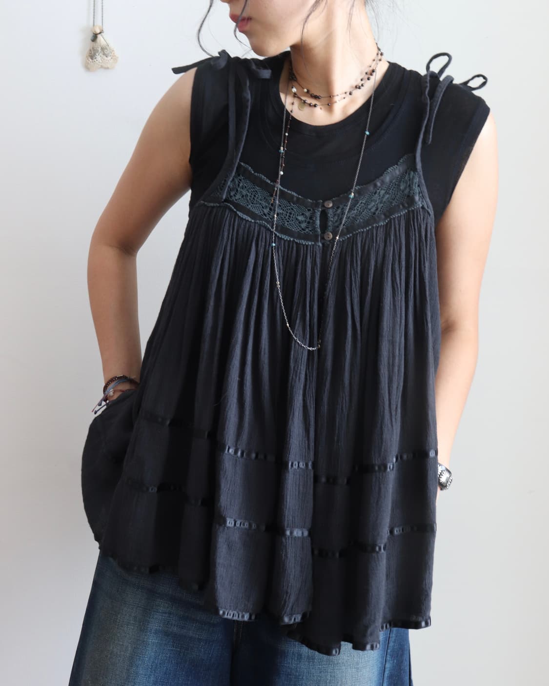 [Beams Boy] Satin Tape Gather Camisole 상품이미지6