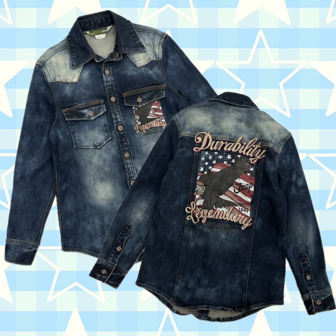 Jeep 빈티지 워싱 데님 청셔츠 남방 레터링 프린팅  보헤미안  상품이미지1