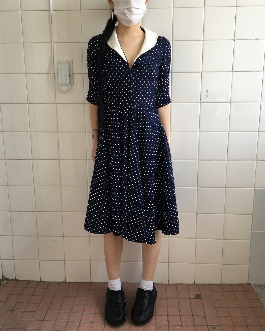 Dot pattern button up dress 상품이미지7