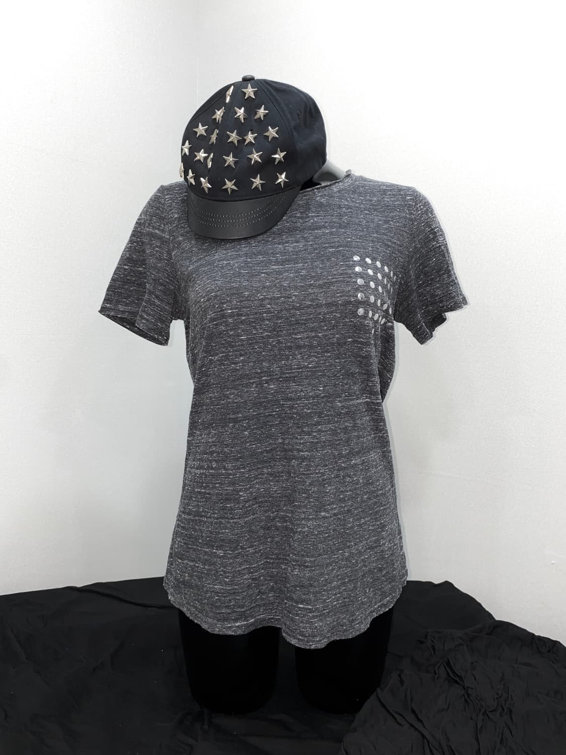 Studded Melange Grey T-Shirt 상품이미지1