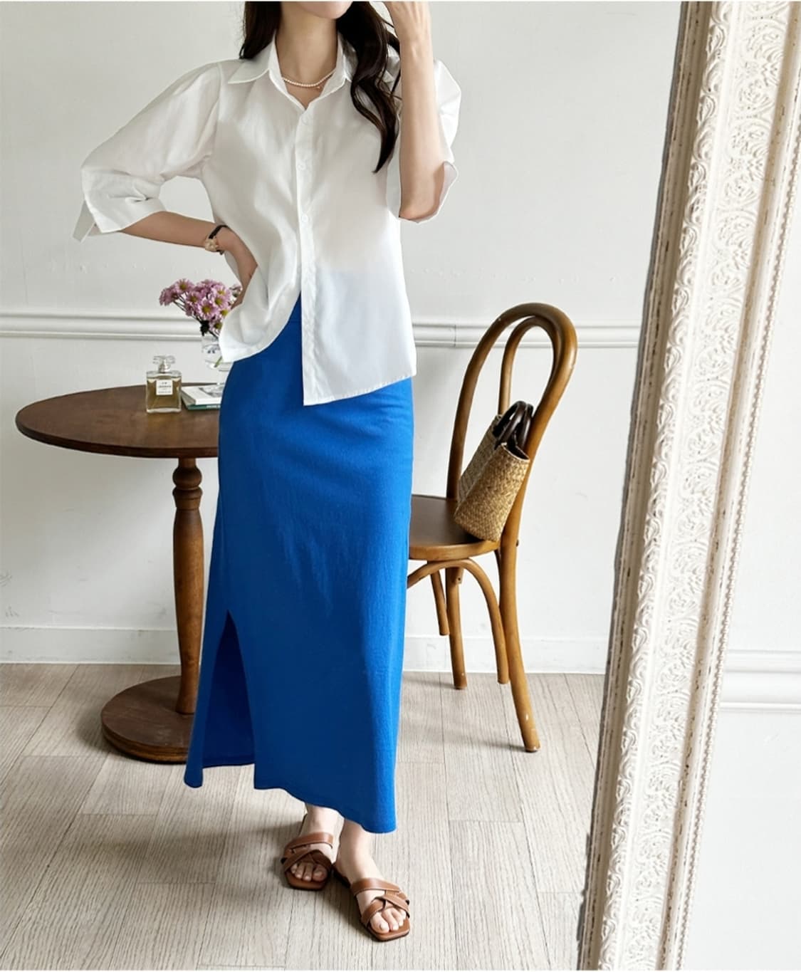 블루 밴딩 롱스커트  (M-L) 상품이미지3