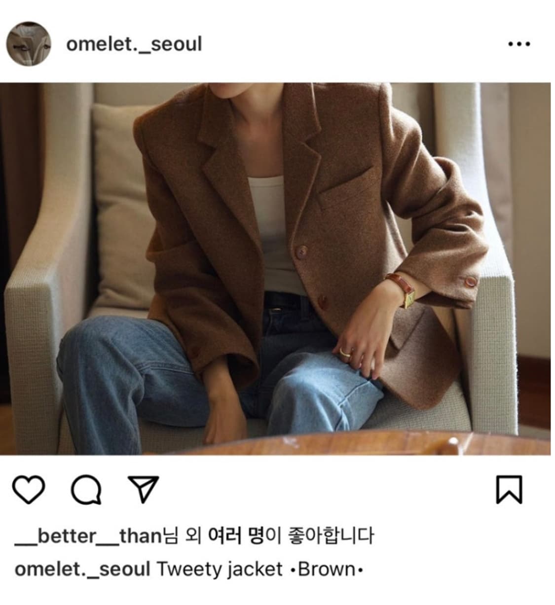 제평 오믈렛 Wool100% 체크 울자켓  상품이미지2