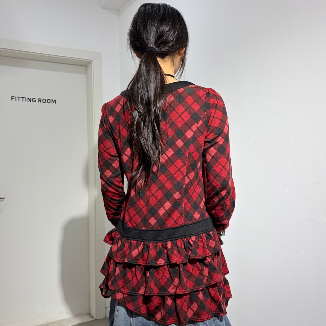 고스 체크 프릴 원피스 레이어드 티셔츠 상품이미지5